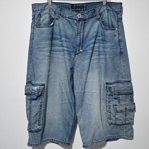 Coogi Cargo Denim Shorts Mens 40 Embroidered Pocket Blue Vintage Y2K 90S